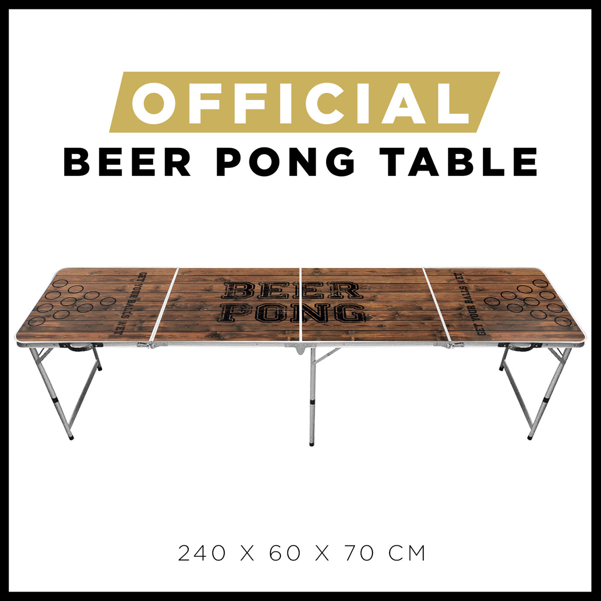 Table de Beer Pong Old School Motif Bois Vintage - Format Officiel Pliable en 4 avec Poignée