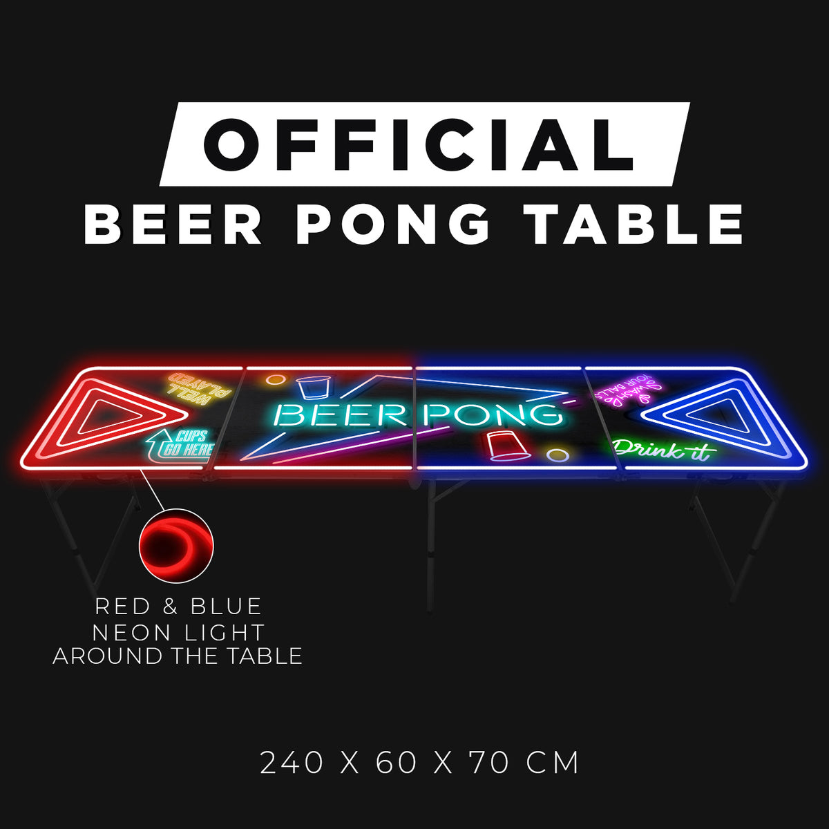 Table de Beer Pong Lumineuse Spotlight avec Néons LED - Format Officiel Pliable en 4