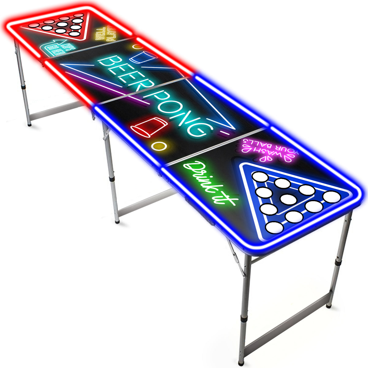 Table de Beer Pong Lumineuse SpotlightHoles avec Trous Anti-Renversement & Néons LED