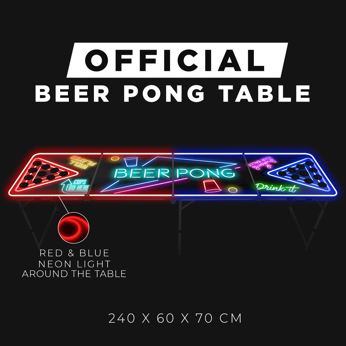 Table de Beer Pong Lumineuse SpotlightHoles avec Trous Anti-Renversement & Néons LED