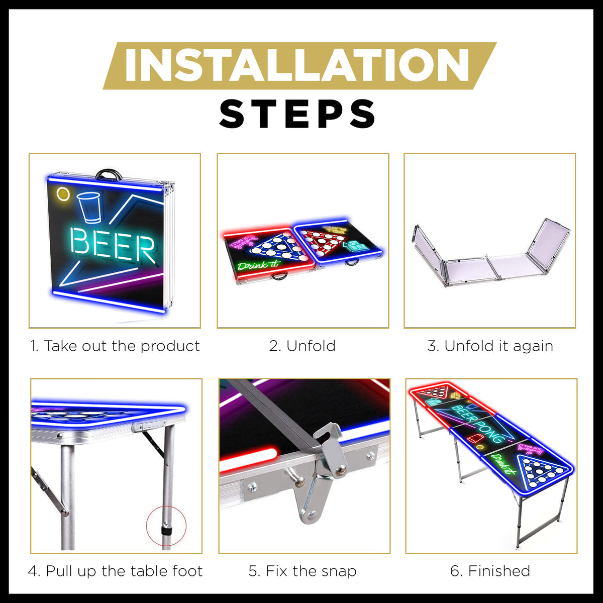 Table de Beer Pong Lumineuse SpotlightHoles avec Trous Anti-Renversement & Néons LED