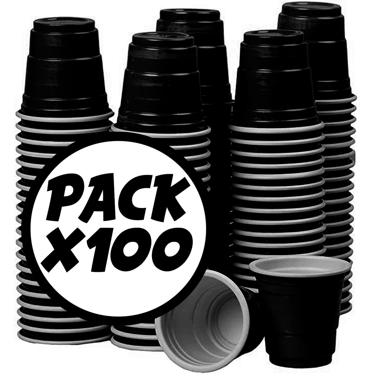 100 wiederverwendbare schwarze Schnapsgläser aus Kunststoff 4cl