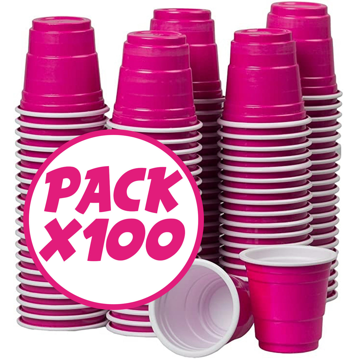 100 wiederverwendbare pinke Schnapsgläser aus Plastik 4cl