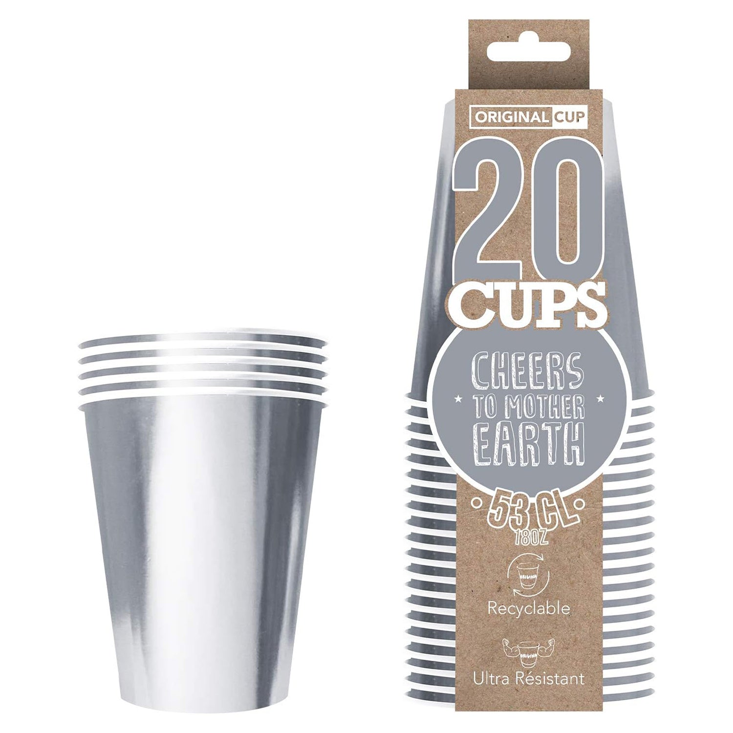 20 Gobelets en Carton Argentés 53 cl
