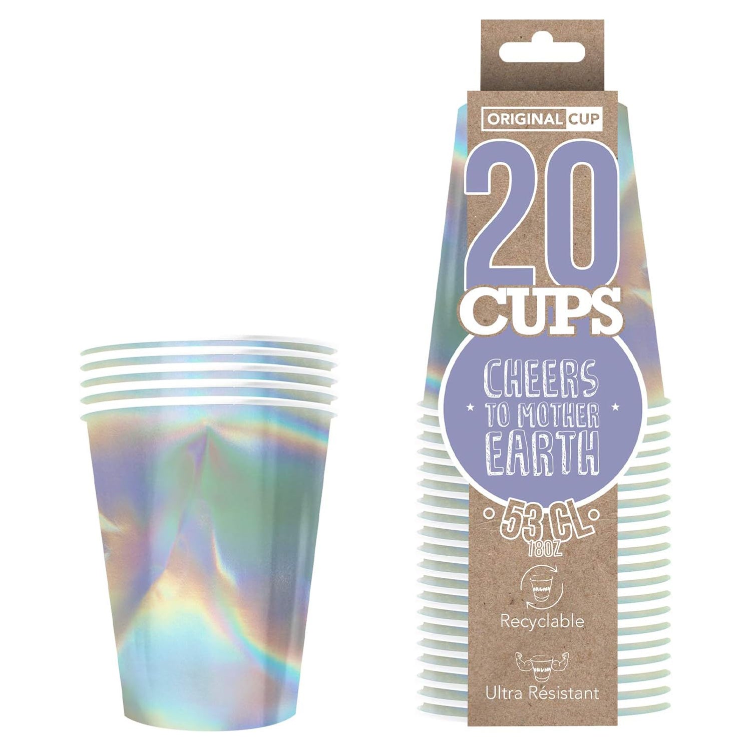 20 Gobelets en Carton Brillants Rainbow 53cl
