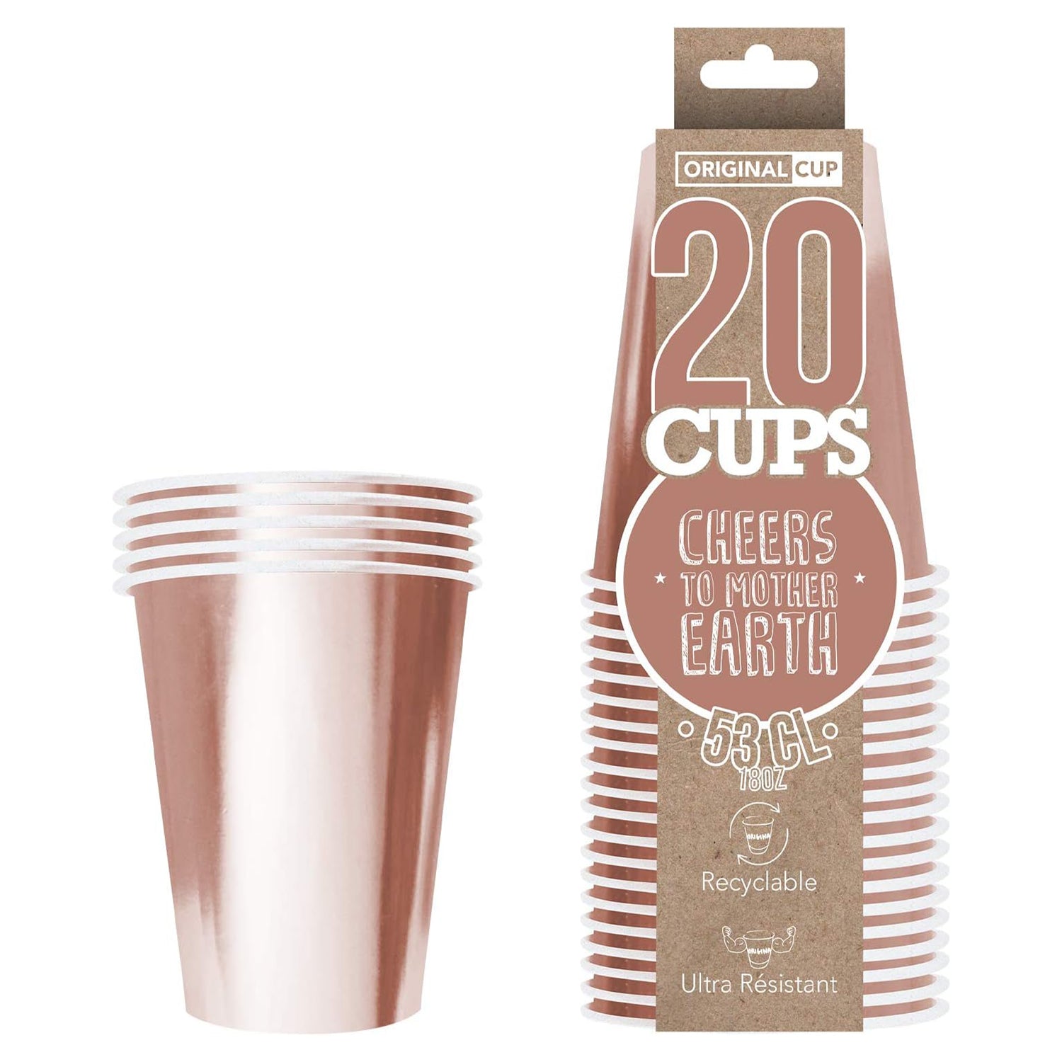 20 Gobelets en Carton Roses Dorés 53 cl
