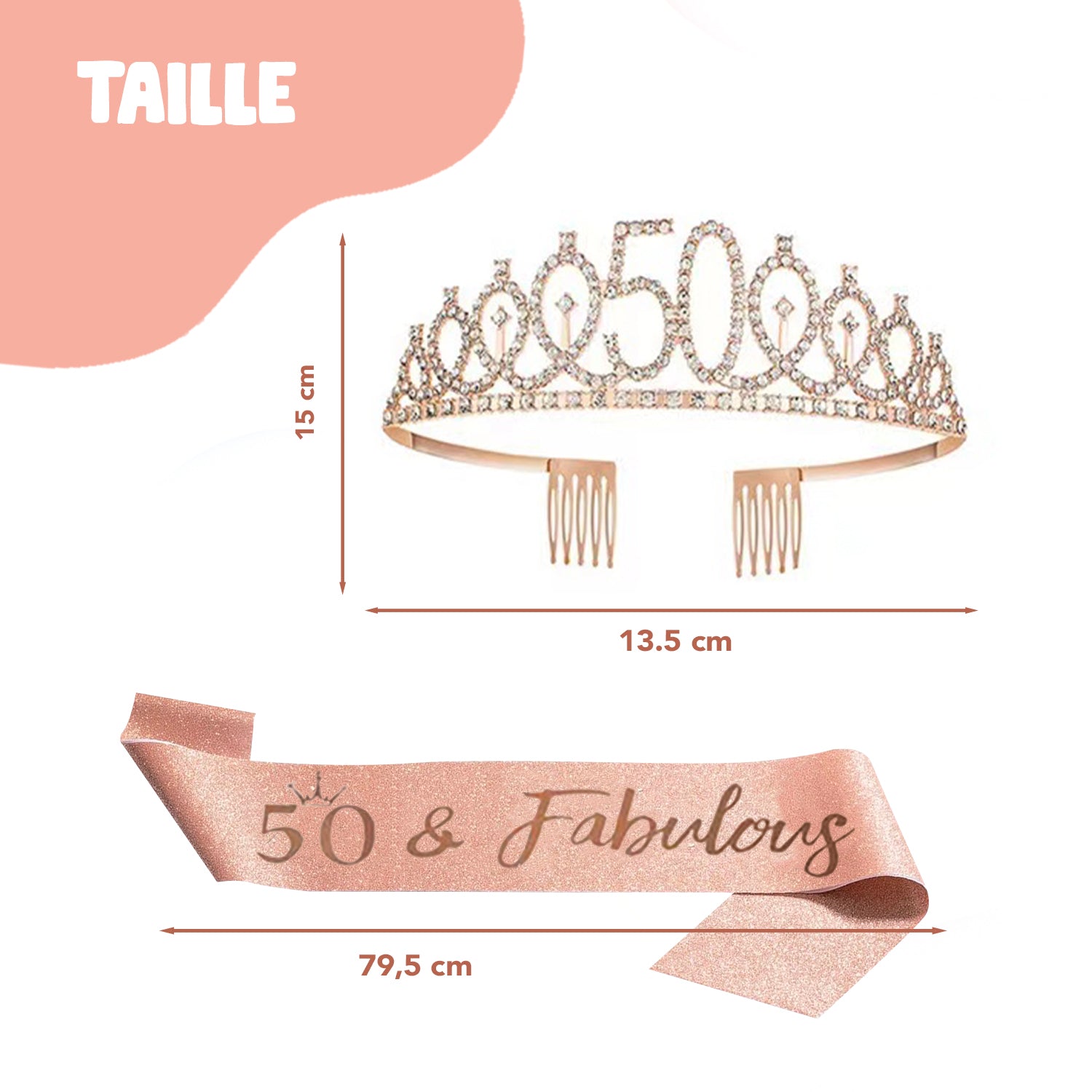 Kit Anniversaire 50 Ans – Écharpe, Diadème, Bougies & Topper