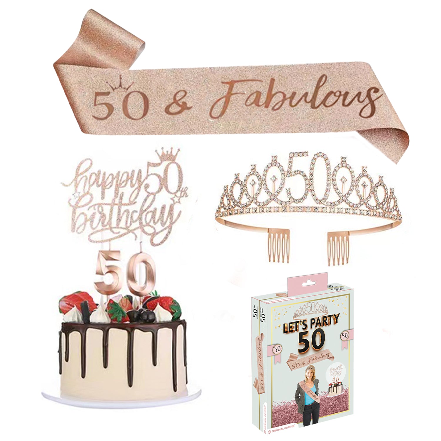 Kit Anniversaire 50 Ans – Écharpe, Diadème, Bougies & Topper