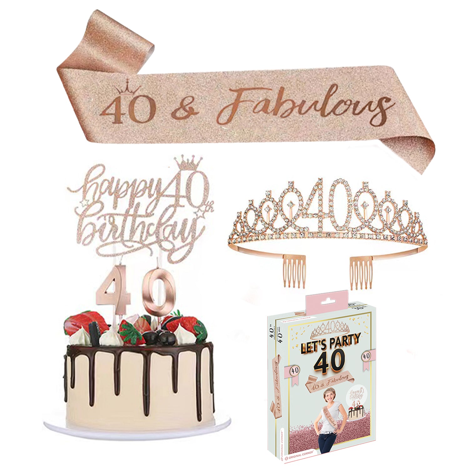 Kit Anniversaire 40 Ans – Écharpe, Diadème, Bougies & Topper