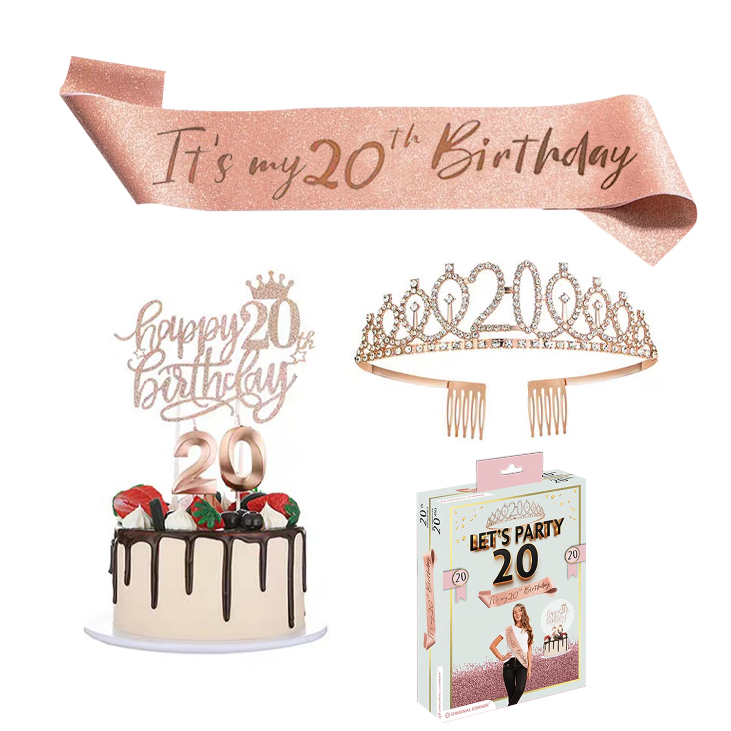 Kit Anniversaire 20 Ans – Écharpe, Diadème, Bougies & Topper
