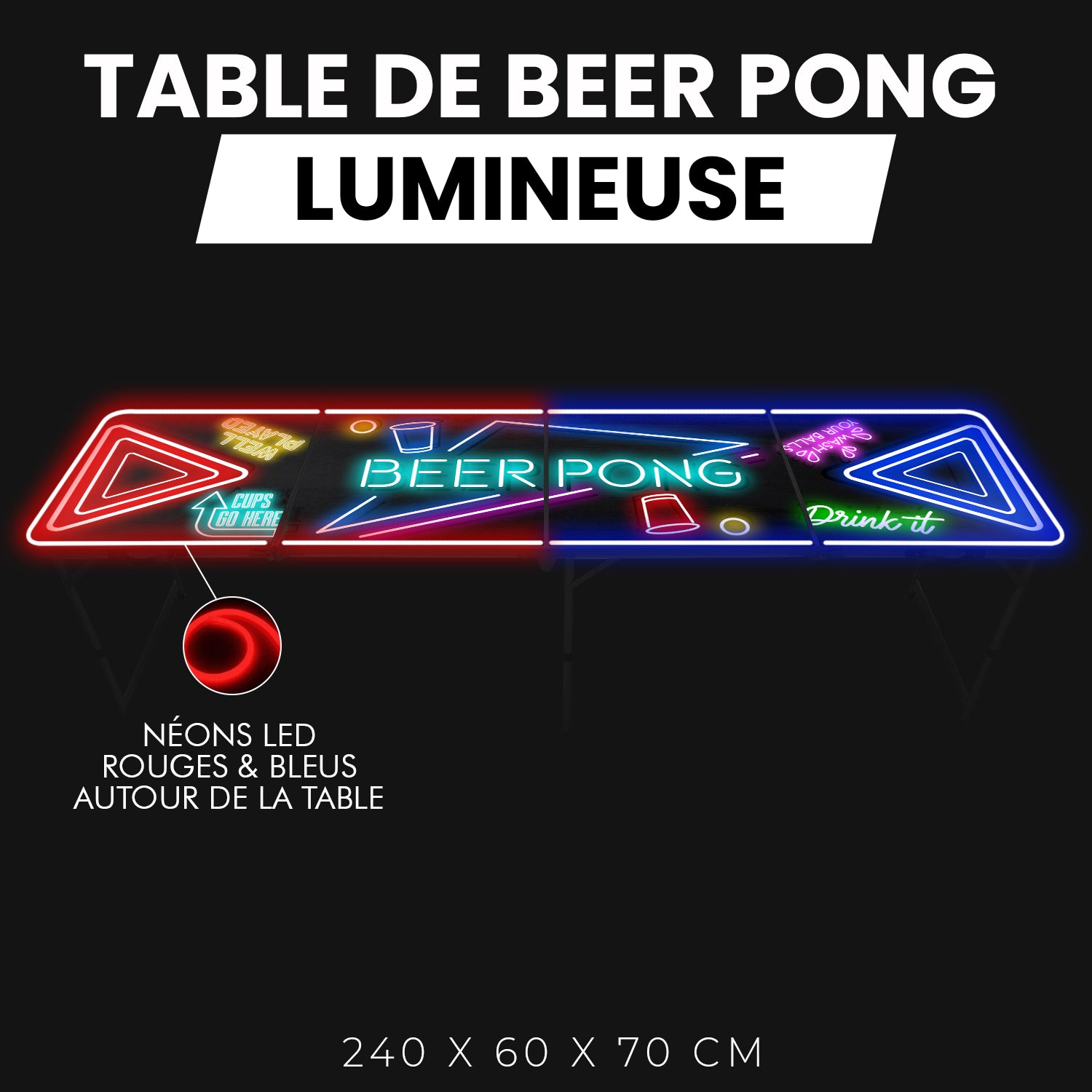 Table Beer Pong Lumineuse Spotlight – Pack Kit Complet