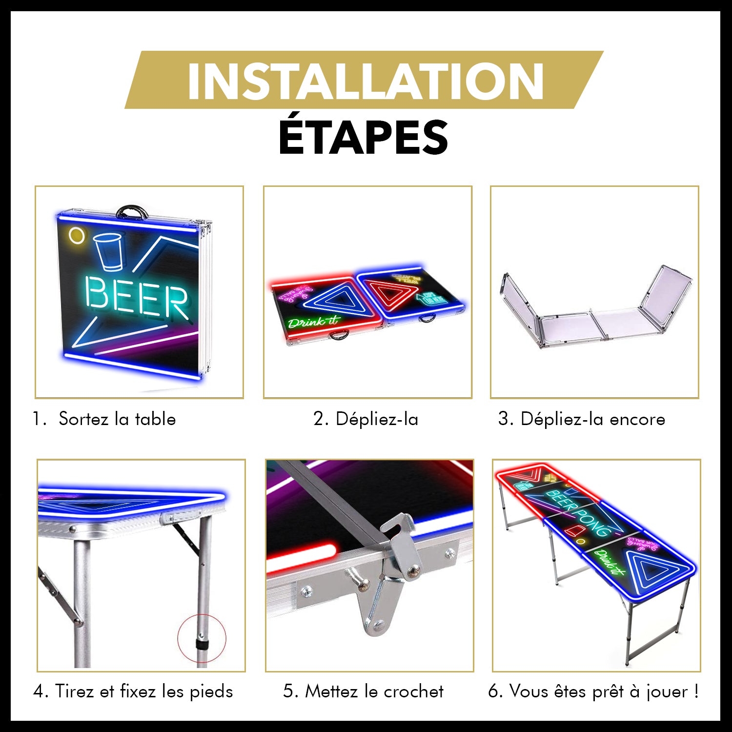 Table Beer Pong Lumineuse Spotlight – Pack Kit Complet