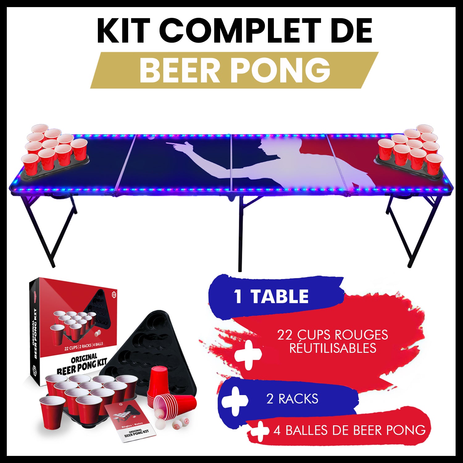 Table Beer Pong Lumineuse Flash – Pack Kit Complet