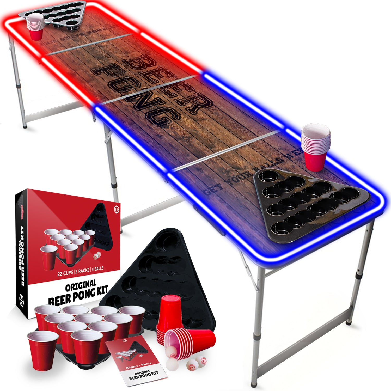 Table Beer Pong Lumineuse Old School – Pack Kit Complet