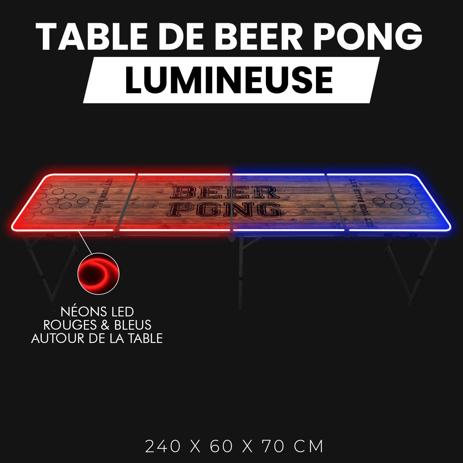 Table Beer Pong Lumineuse Old School – Pack Kit Complet