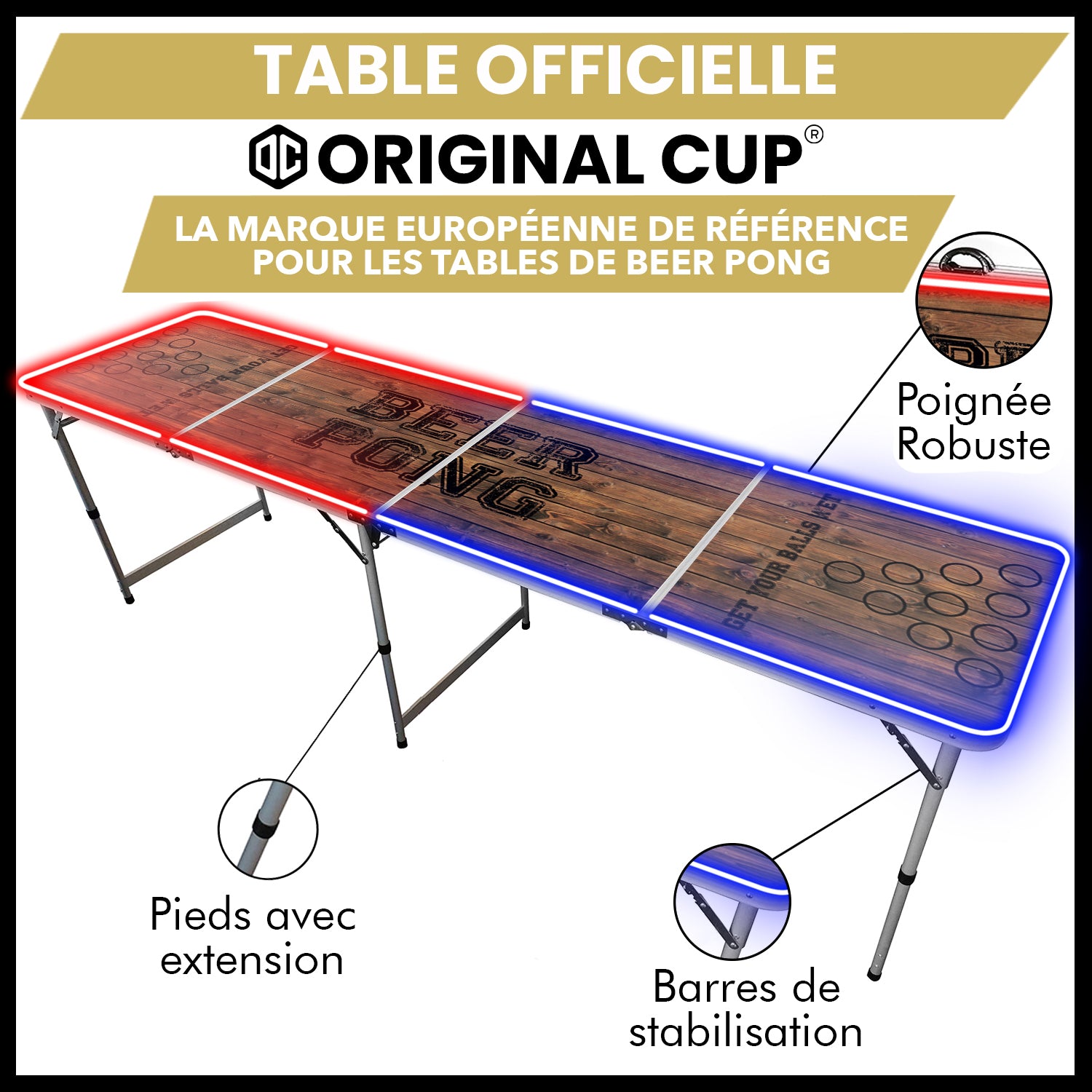 Table Beer Pong Lumineuse Old School – Pack Kit Complet