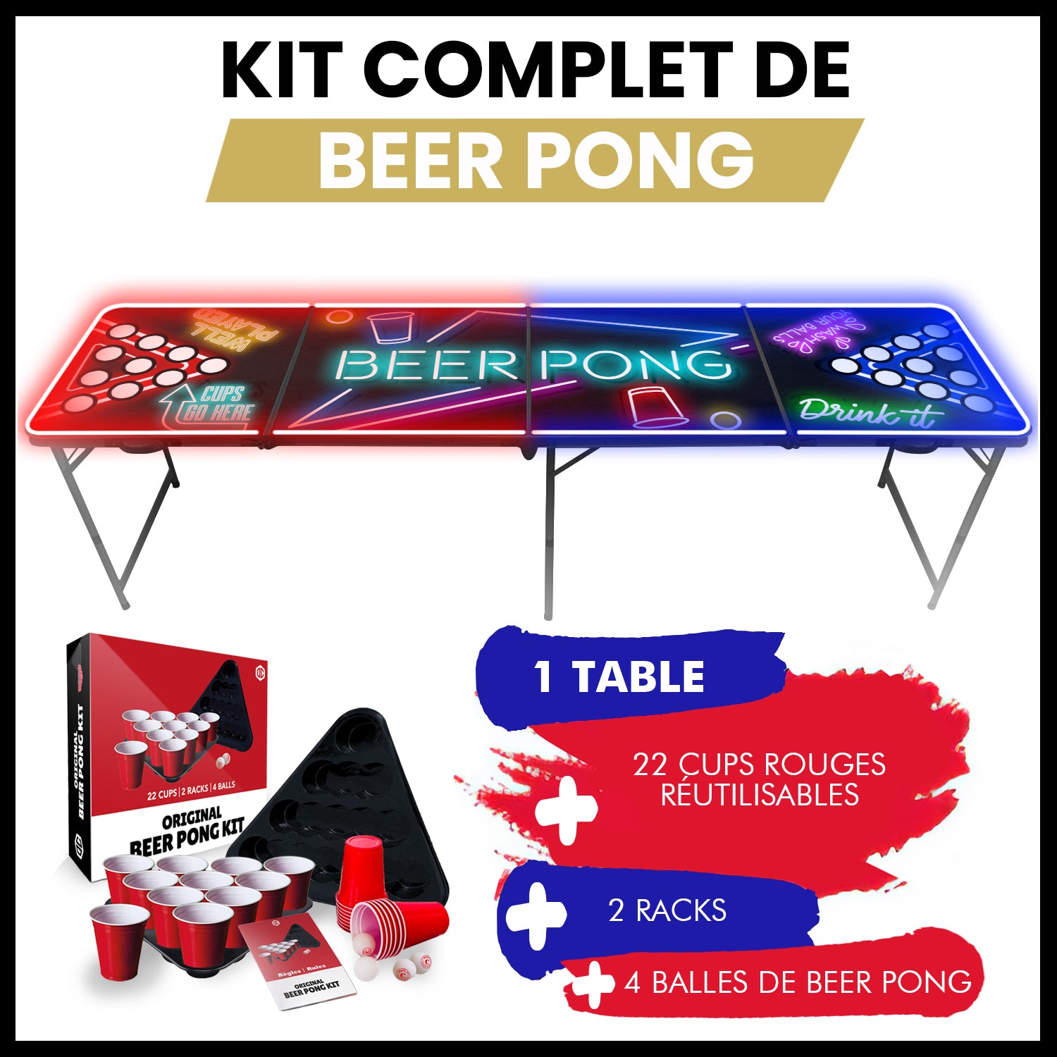Table Beer Pong Lumineuse SpotlightHoles– Pack Kit Complet