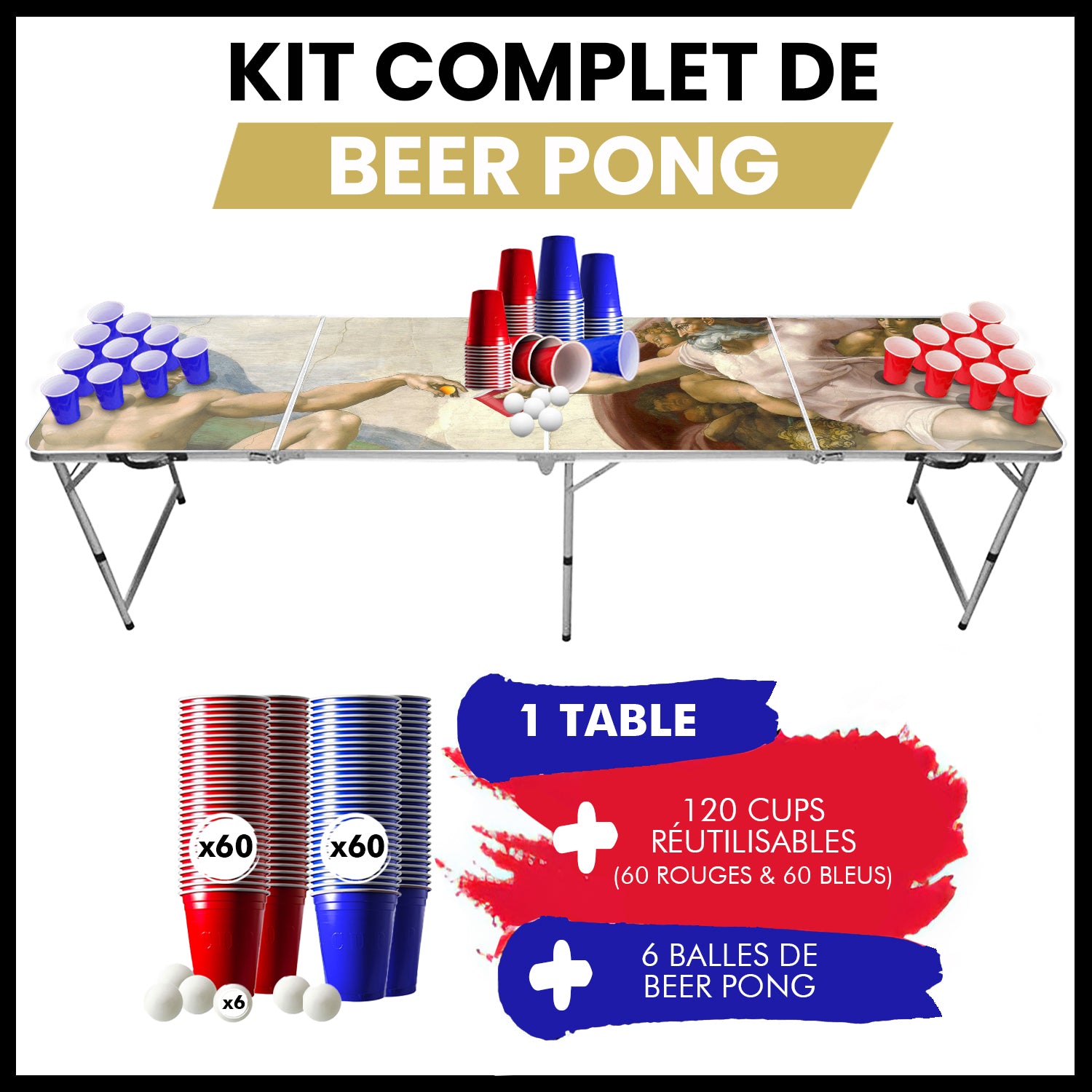 Table Beer Pong God Pong – Pack Cups & Balles