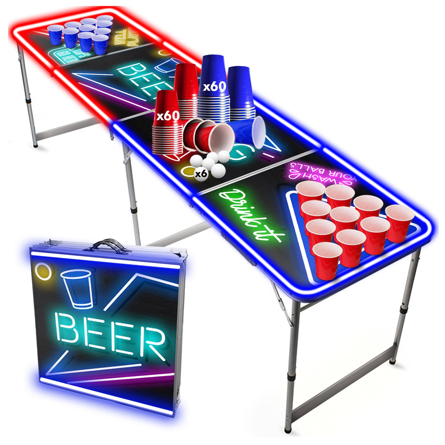 Table Beer Pong Lumineuse Spotlight – Pack Cups & Balles