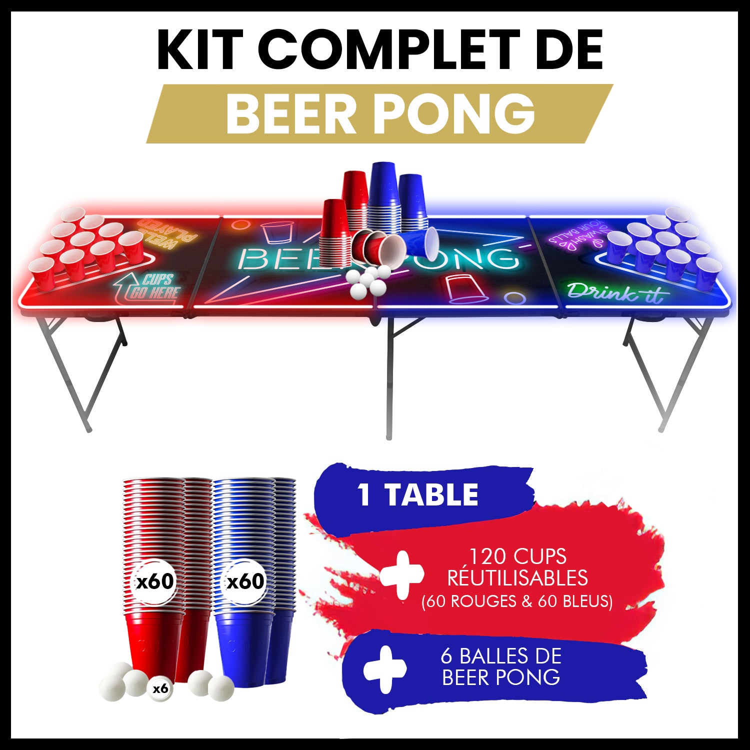 Table Beer Pong Lumineuse Spotlight – Pack Cups & Balles
