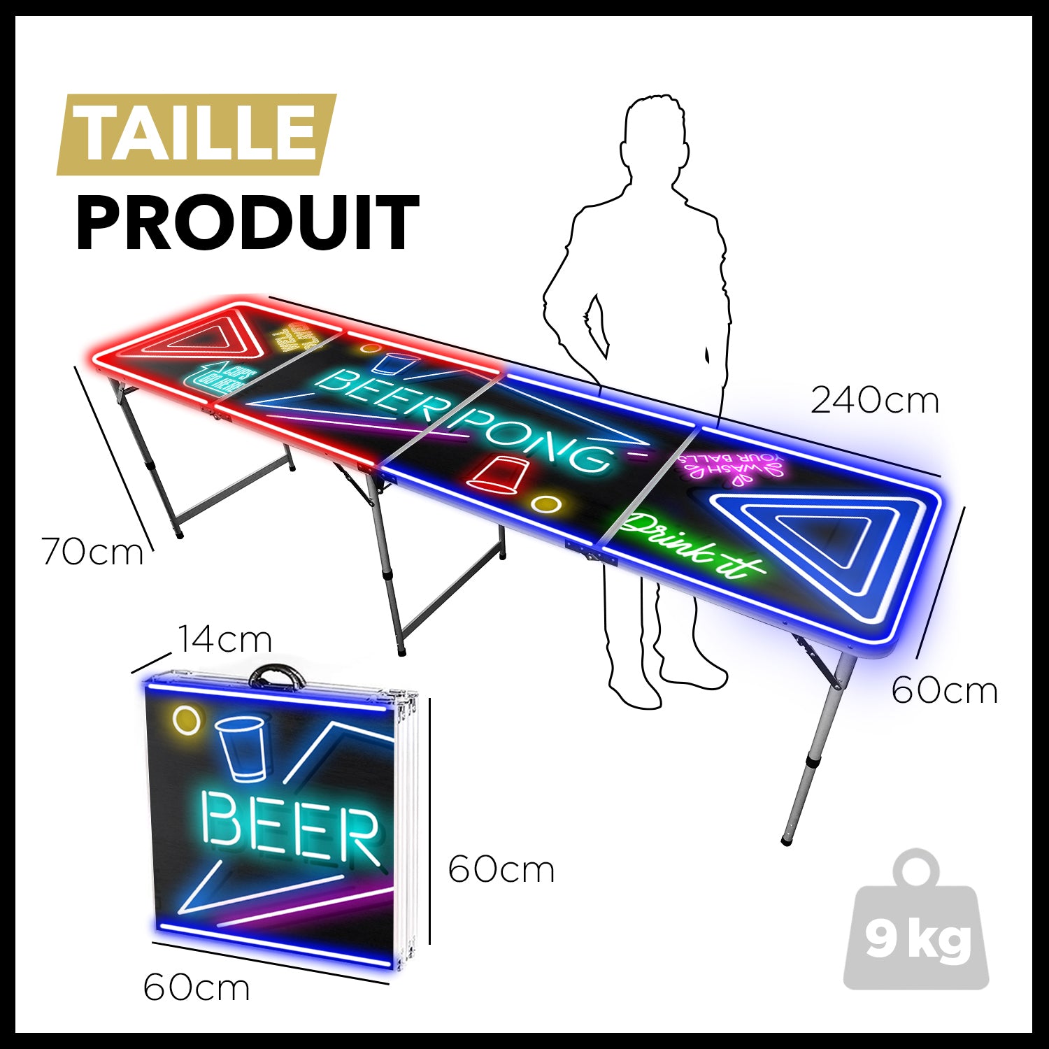 Table Beer Pong Lumineuse Spotlight – Pack Cups & Balles