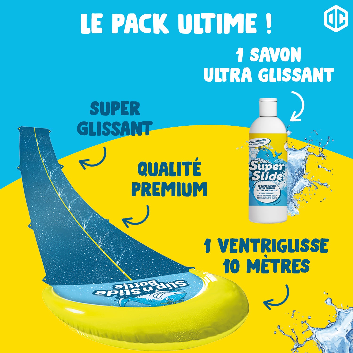 Pack Ventriglisse - 1 Tapis de Glisse Double Piste 10 Mètres + 1 Litre Savon Extra-Glissant
