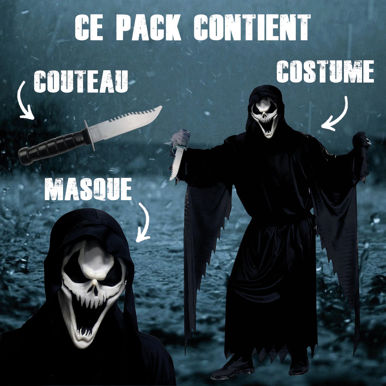 Déguisement Serial Killer Complet : Masque, Déguisement et Couteau