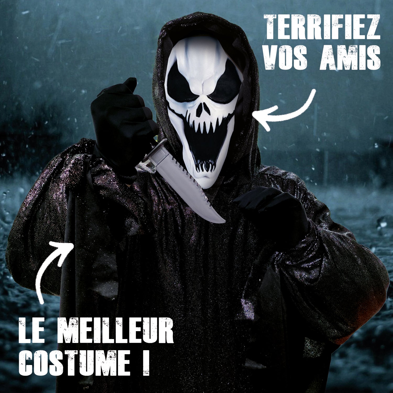 Déguisement Serial Killer Complet : Masque, Déguisement et Couteau