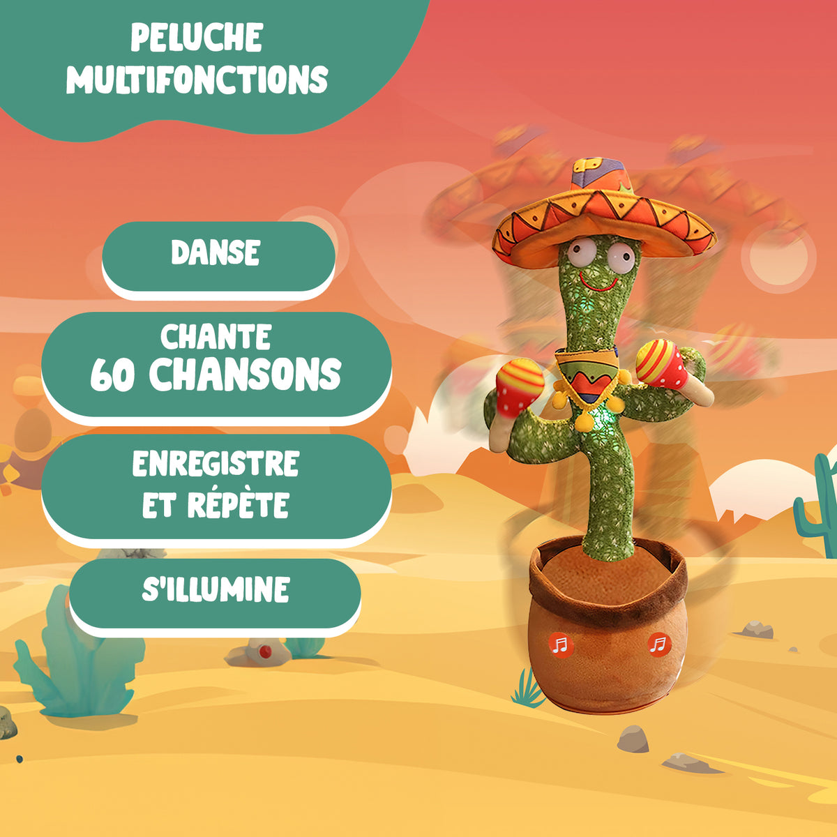 CACTUS EN PELUCHE Jouet Bébé, Haut-Parleur, Répétition, Danse, Rire En CACTUS EN PELUCHE Jouet Bébé, Haut-Parleur, Répétition, Danse, Rire En