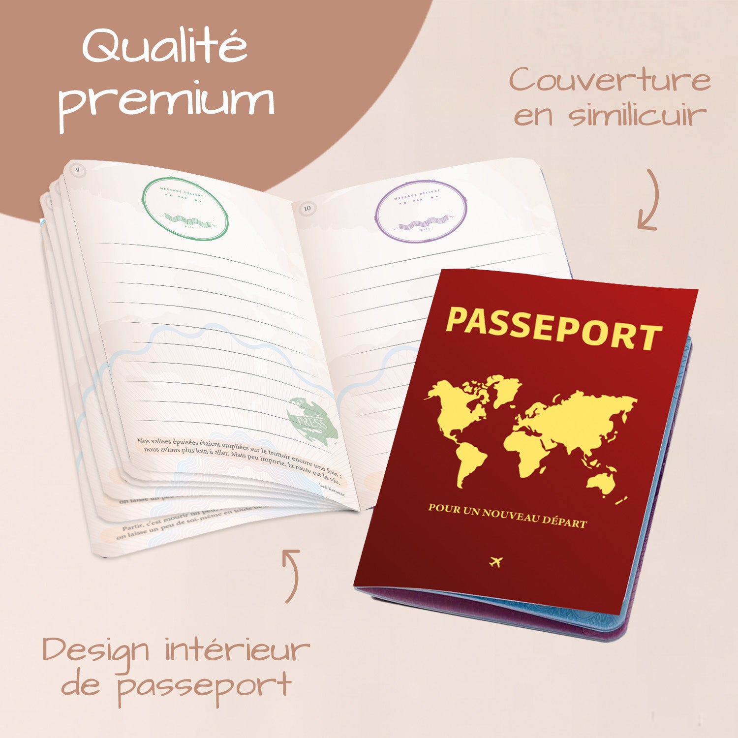 New Life® – Livre d'Or Passeport avec Citations de Voyage