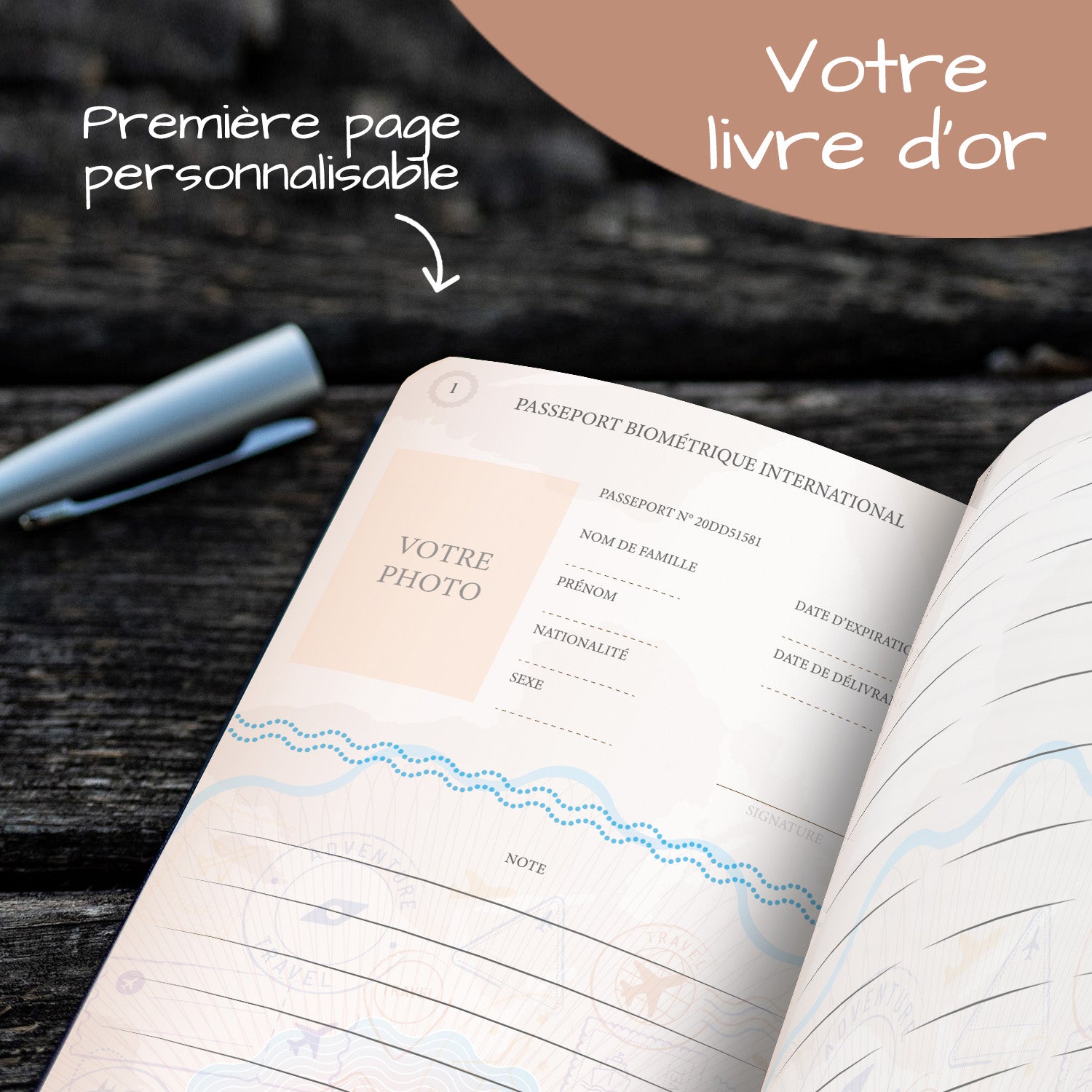 New Life® – Livre d'Or Passeport avec Citations de Voyage