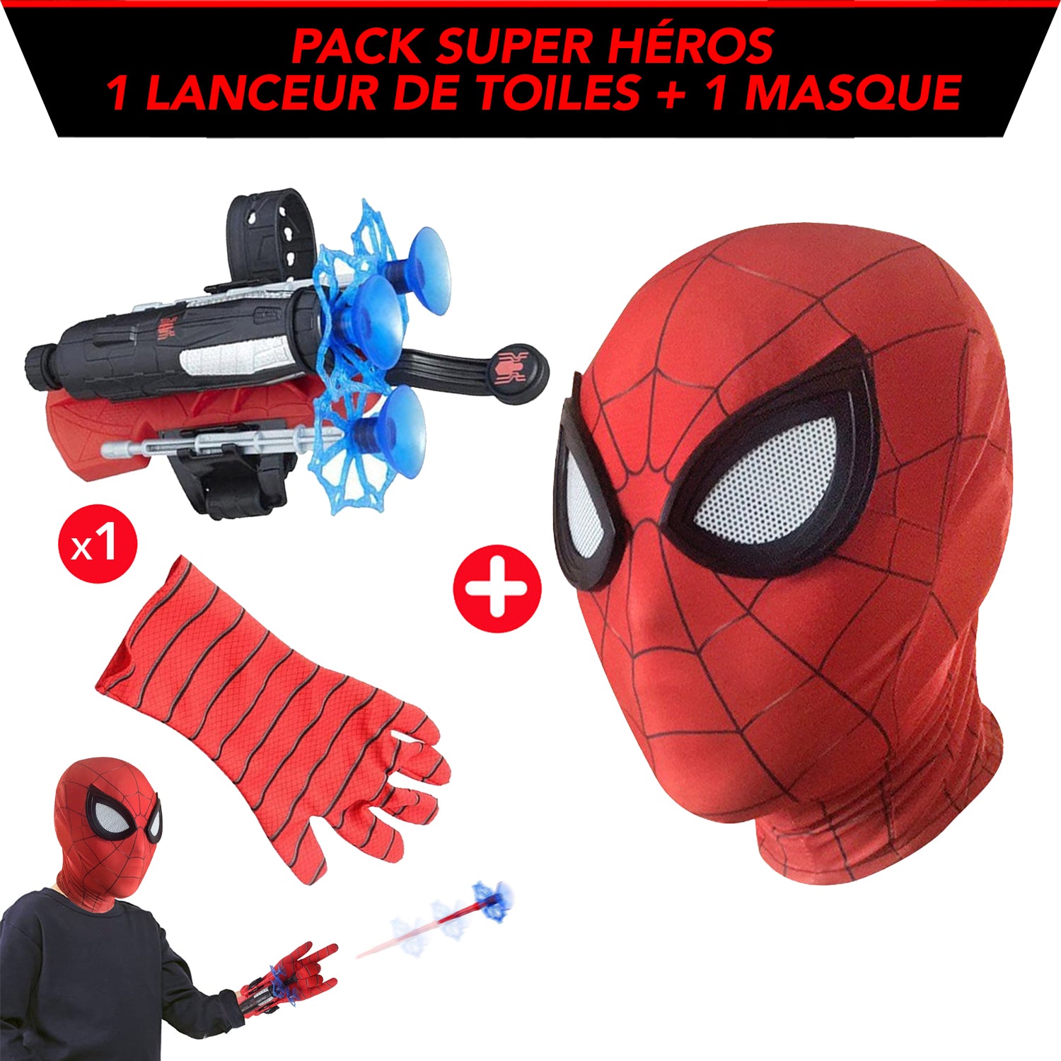 Masque Spider Rouge + Lanceur de Toiles