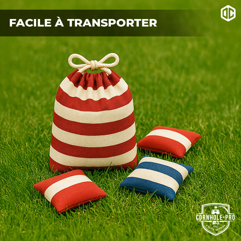 8 sacs de Cornhole – Rouges & Bleus rayés