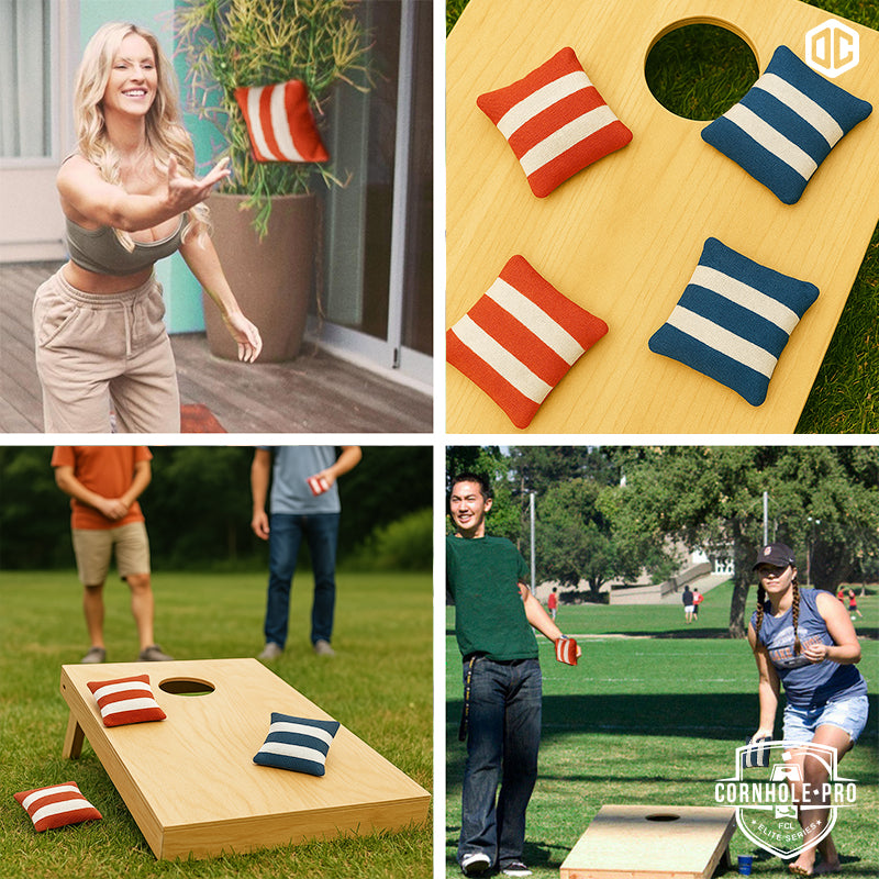 8 sacs de Cornhole – Rouges & Bleus rayés