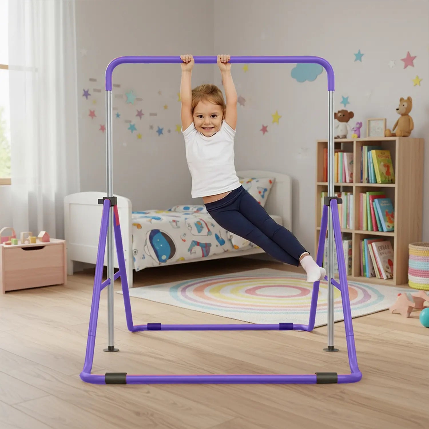 Barre Fixe de Gymnastique Pliable pour Enfant Violette