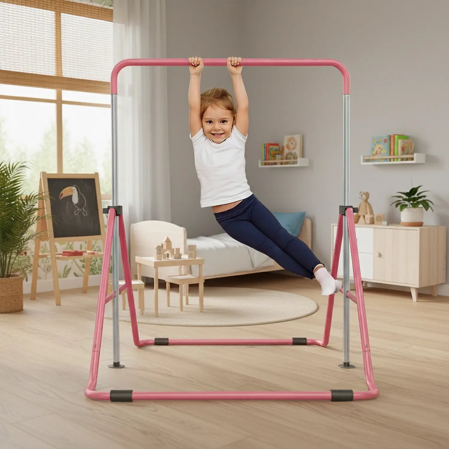 Barre Fixe de Gymnastique Pliable pour Enfant Rose