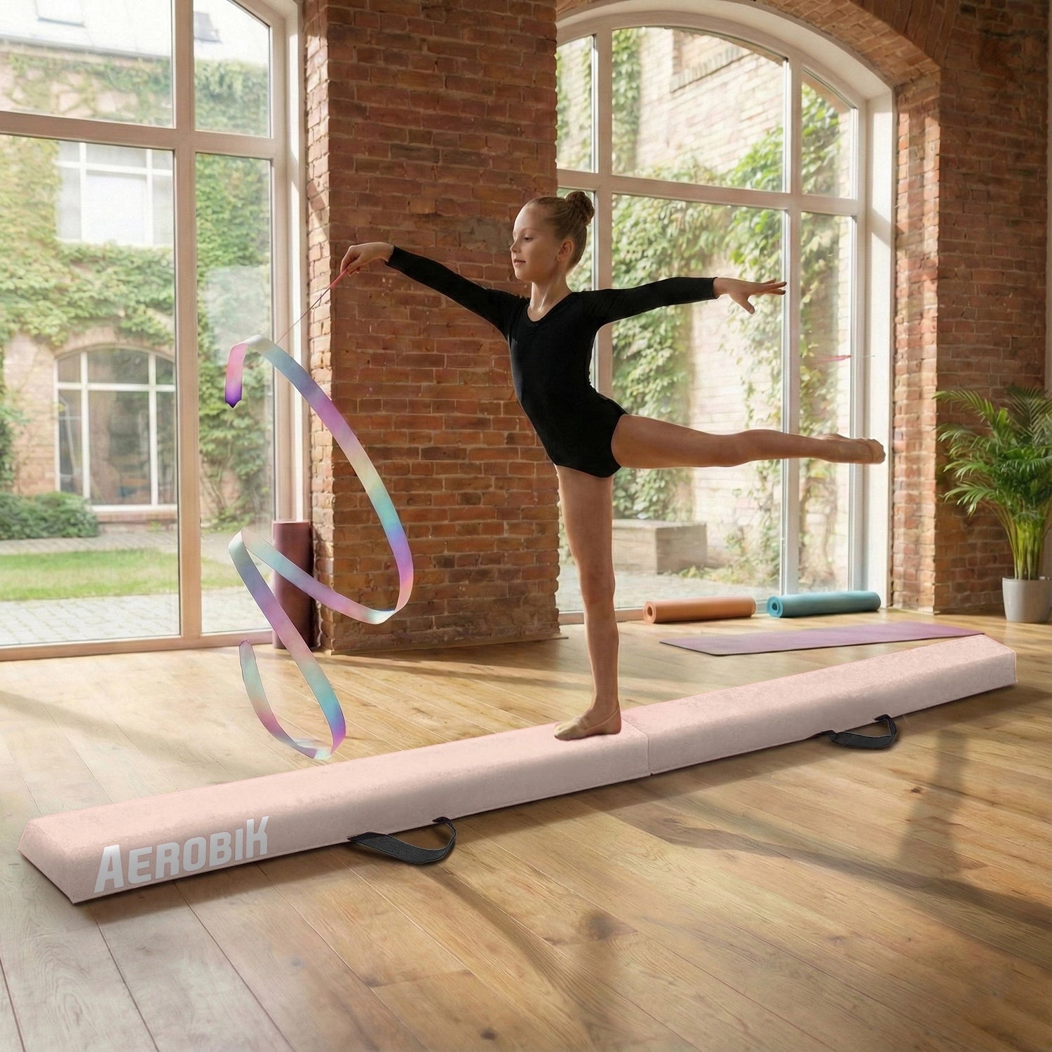 Poutre de Gymnastique Pliable pour Enfants Aerobik® – Rose pastel