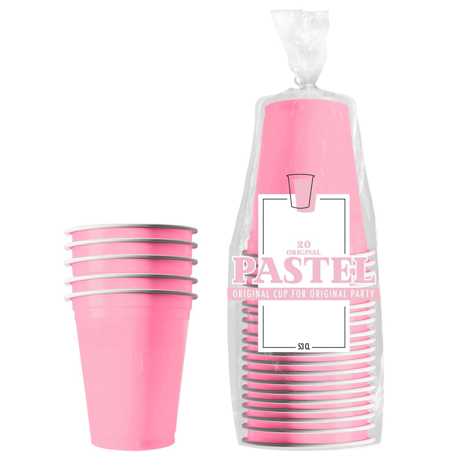 20 Gobelets en Plastique Roses Pastel Réutilisables 53 cl