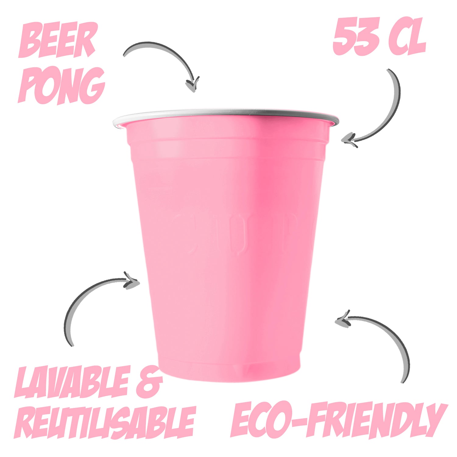20 Gobelets en Plastique Roses Pastel Réutilisables 53 cl