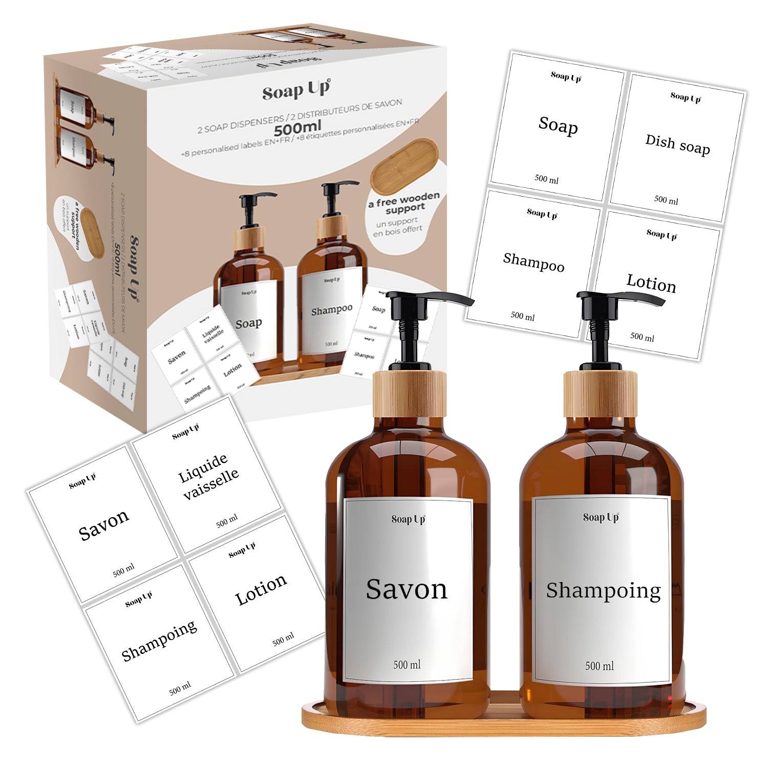 2 Distributeurs 50 cl pour Savon, Shampoing, Liquide Vaisselle