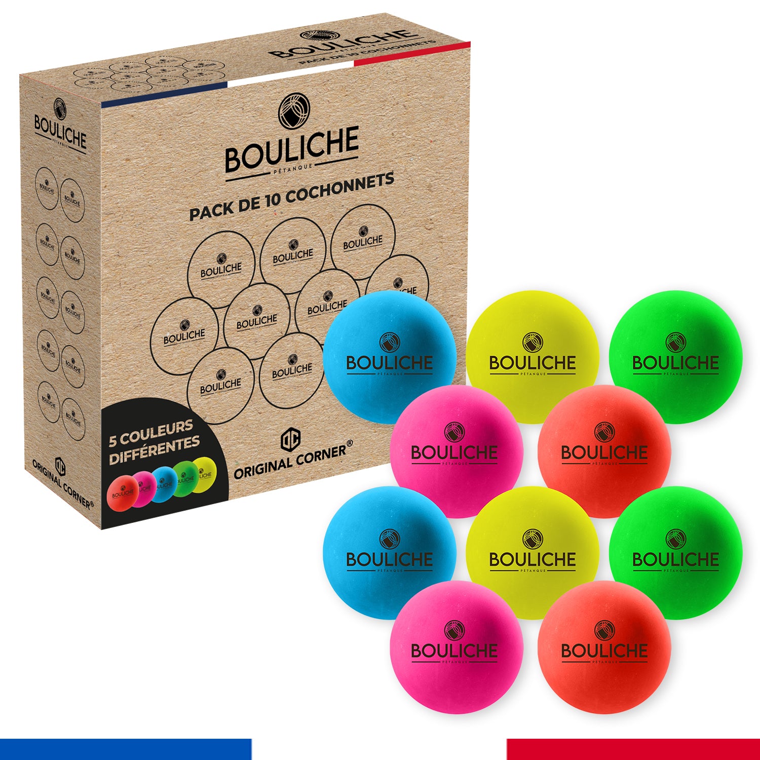 10 Cochonnets de Pétanque Multicolores en Bois