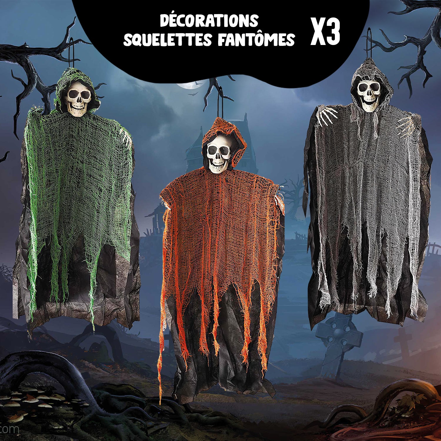 Lot de 3 Décorations de Squelettes