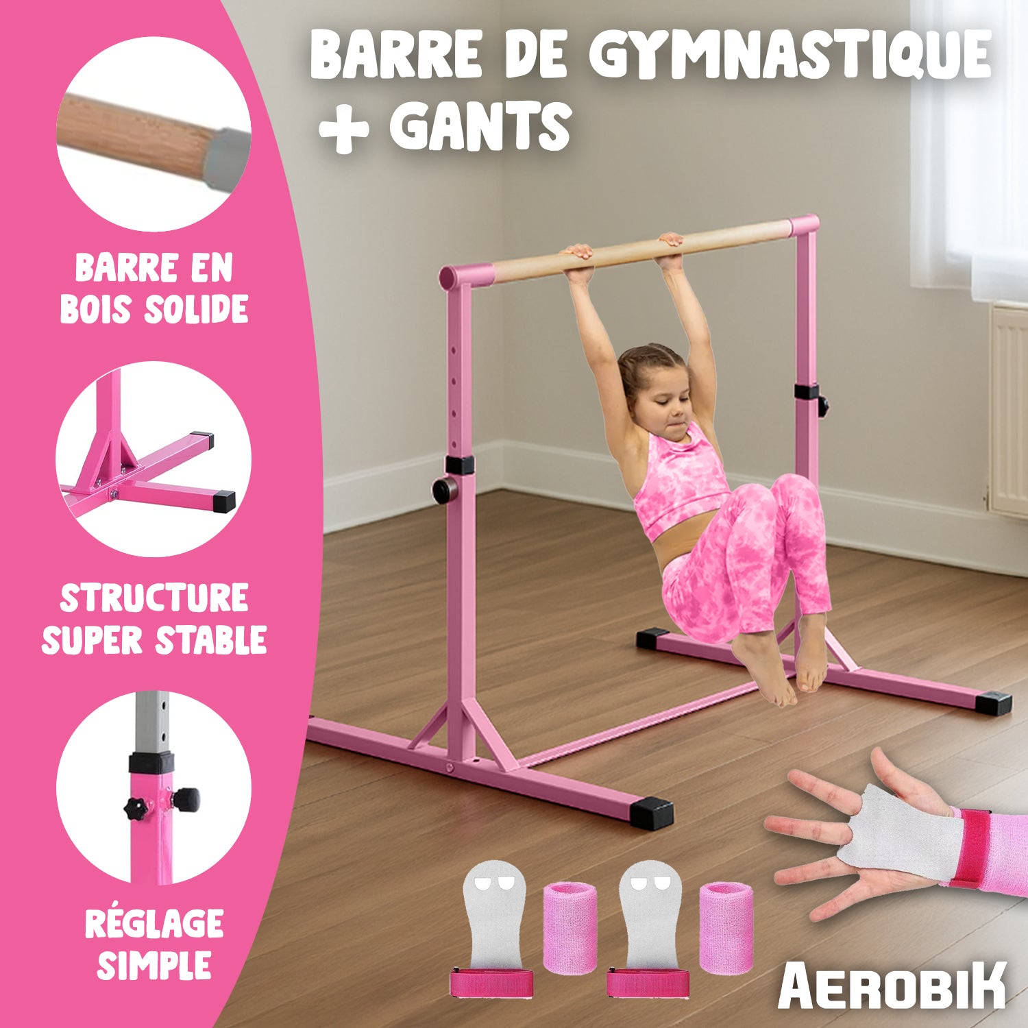Barre Fixe de Gymnastique pour Enfant – Rose