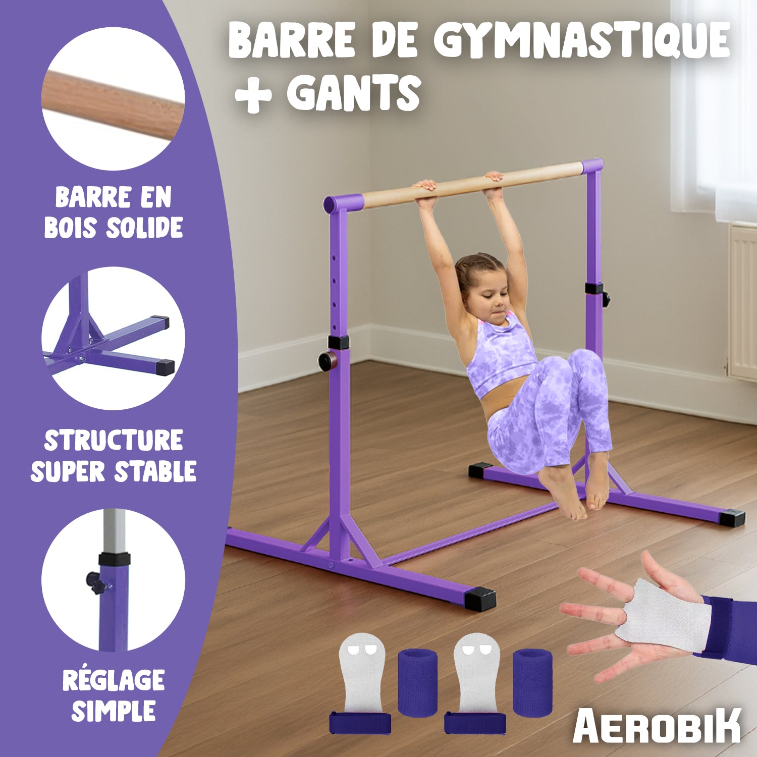 Barre Fixe de Gymnastique pour Enfant – Violet