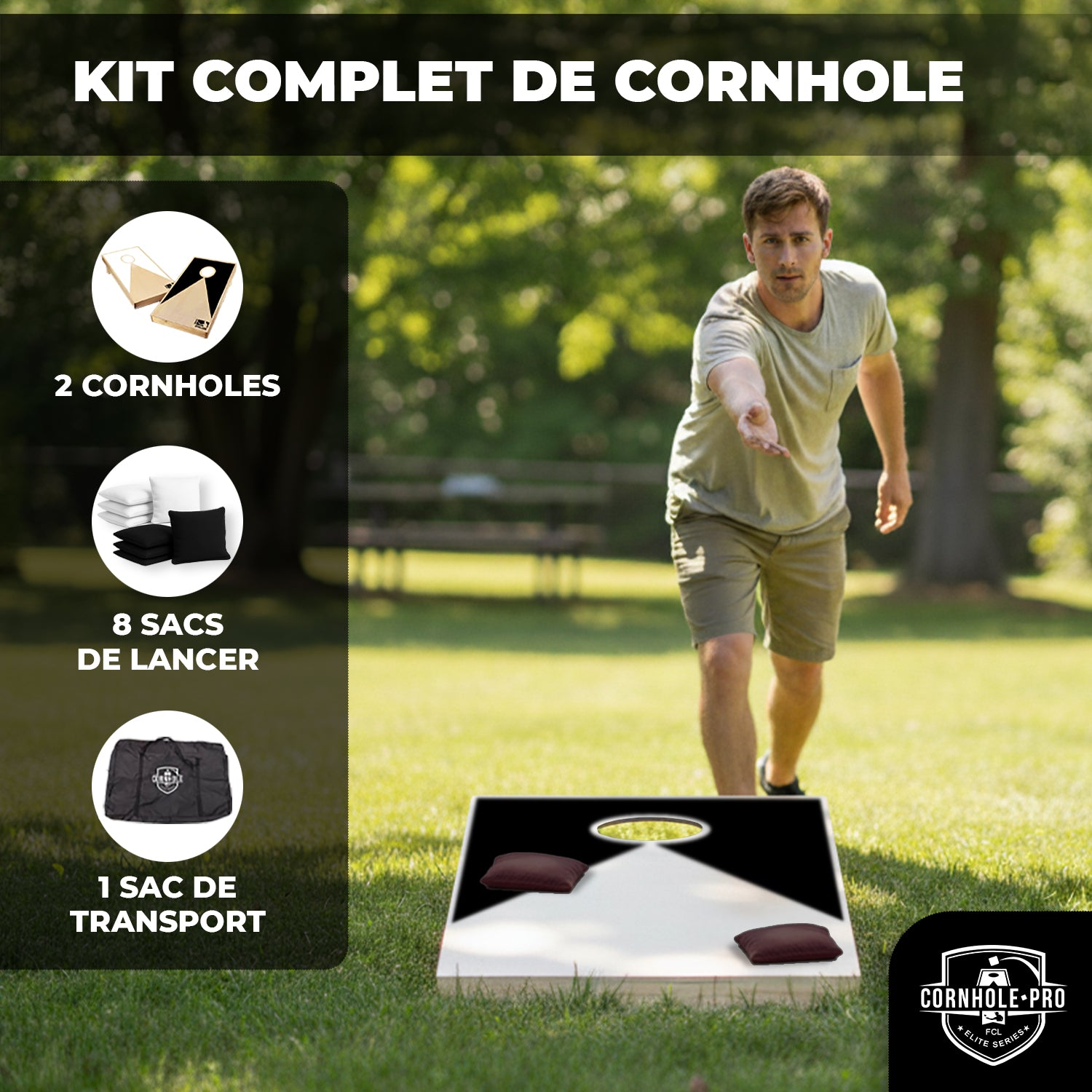 Cornhole en Bois – Noir & Blanc