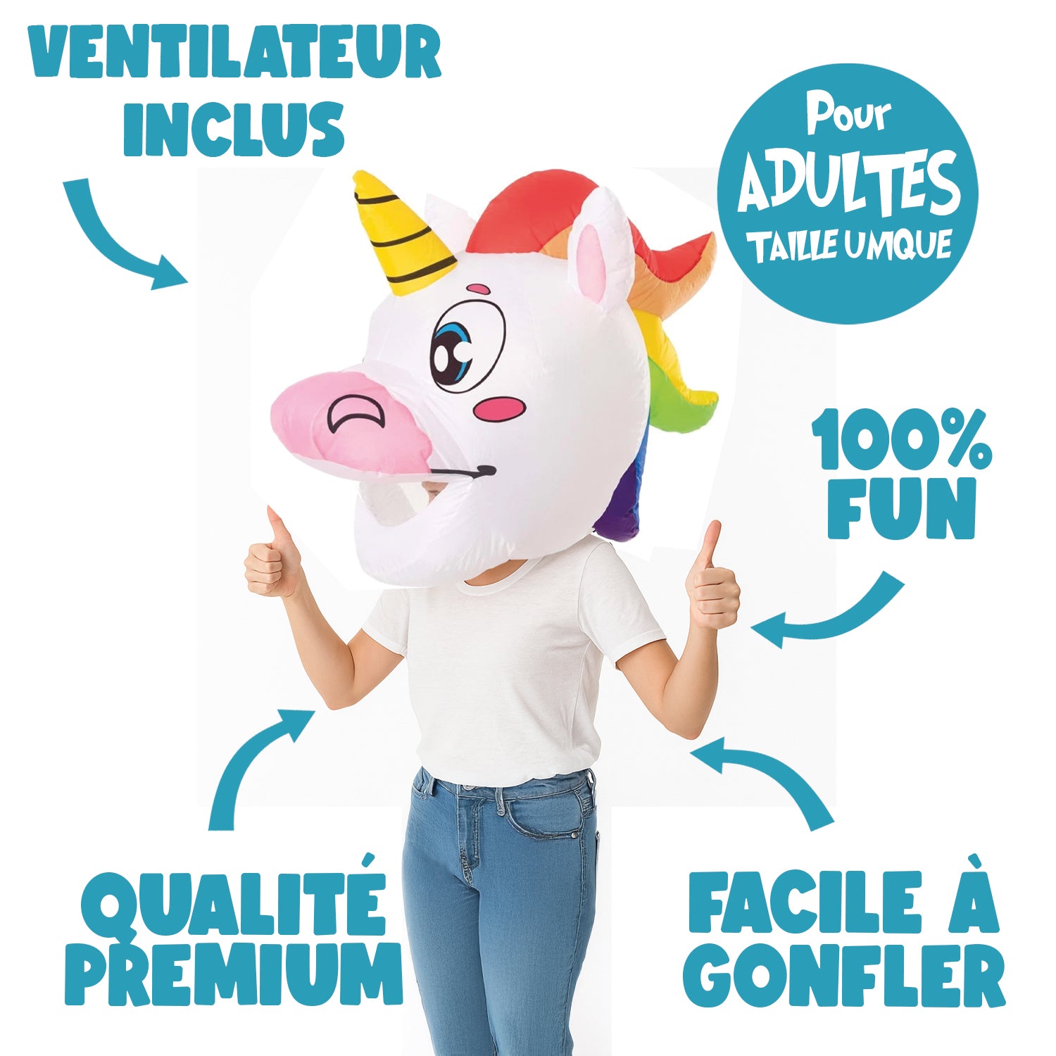 Tête Géante Gonflable de Licorne pour Adulte