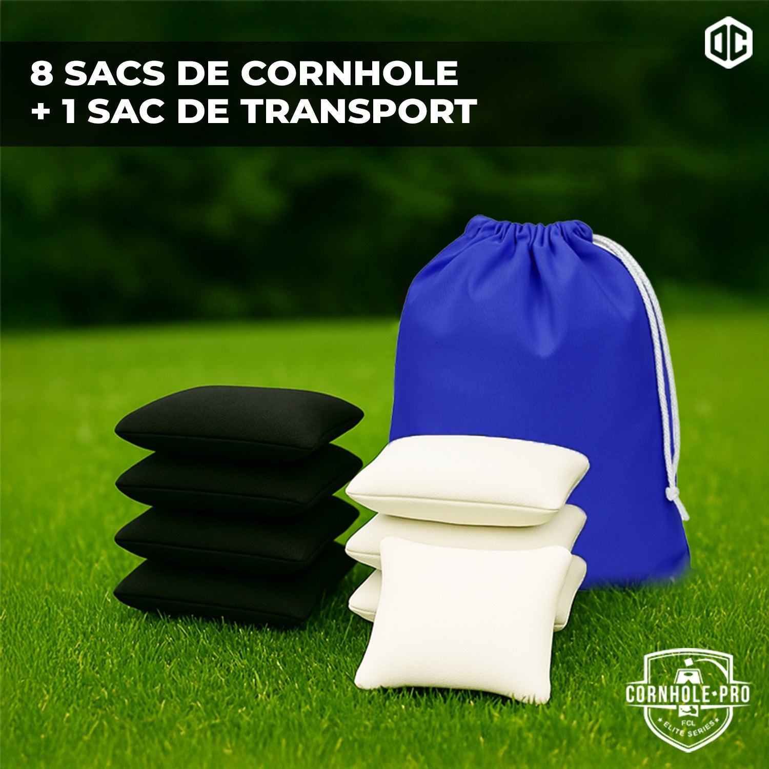 8 sacs de Cornhole – Noirs & Blancs