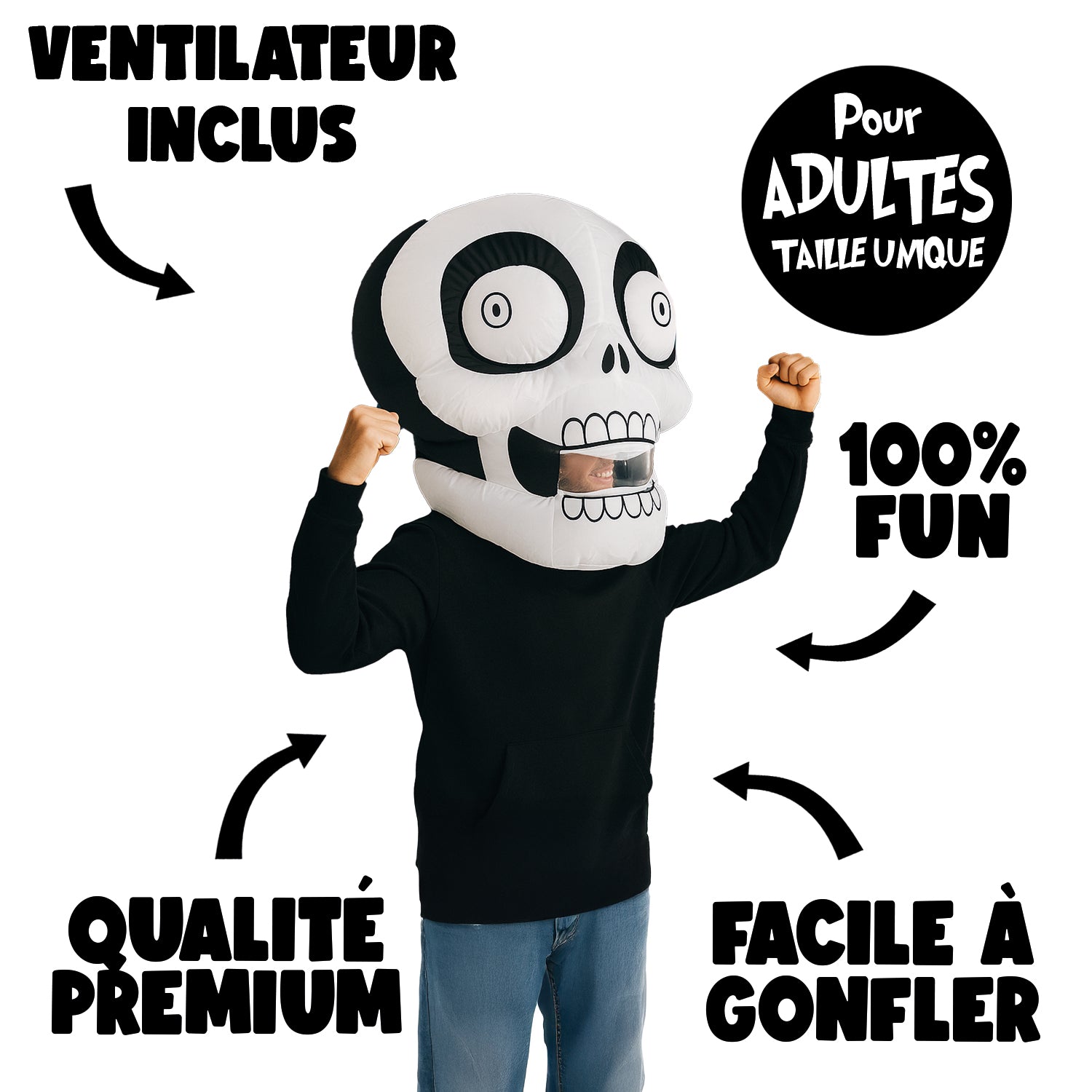 Tête Géante Gonflable de Squelette pour Adulte