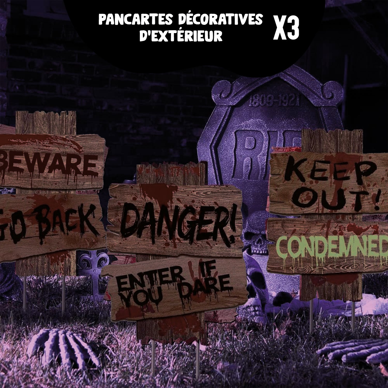 Lot de 3 Pancartes Terrifiantes