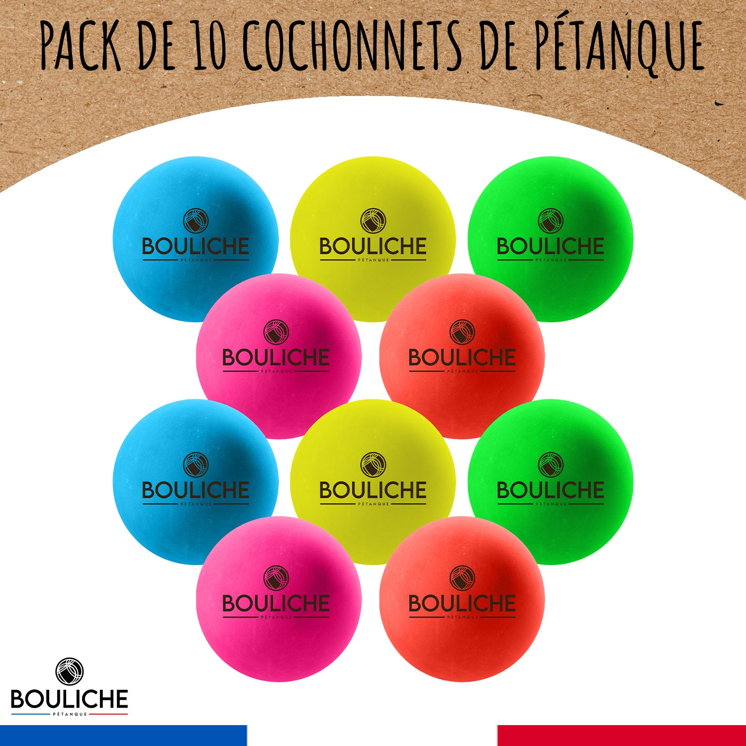 10 Cochonnets de Pétanque Multicolores en Bois